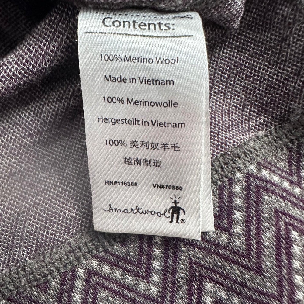 Smartwool Womens M Merino Wool Base Layer 1/4 Zip Purple Gray Chevron Top - Picture 5 of 9